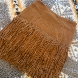 Suede fringe skirt